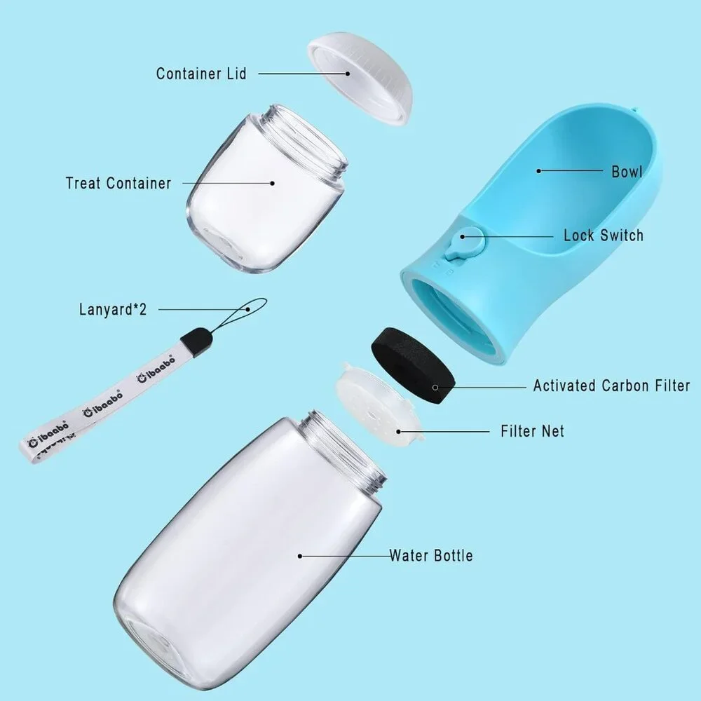 Dog Water Bottle with Food Container, Travel Puppy Water Bowl, Portable Pet Disp
